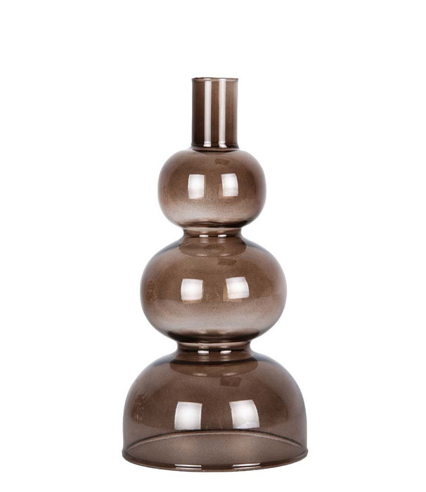 Candle holder | Kandelaar Glass Layered Circles Large - Chocolate Brown - 20 x 10cm