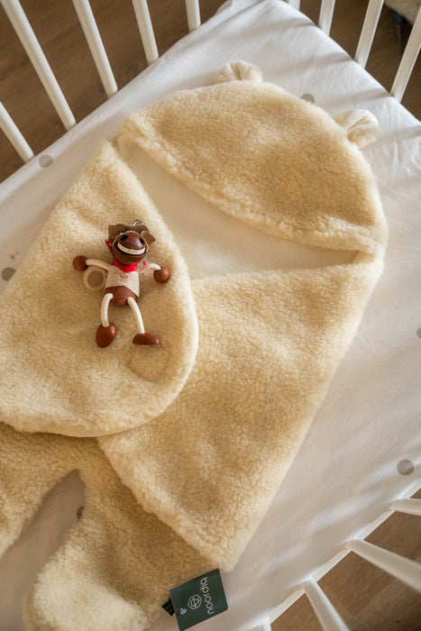 Sleeping bag BEAR / TEDDY - Baby - 100% Wool Cream-White