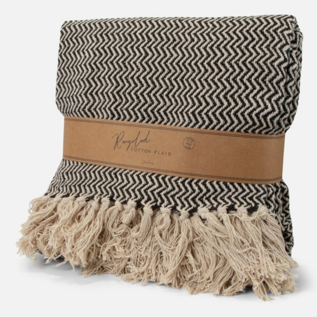 Recycled Cotton Plaid Visgraat Zwart | Jens Living