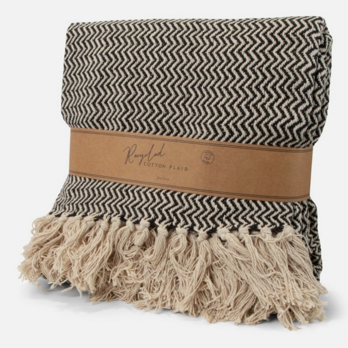 Recycled Cotton Plaid Visgraat Zwart | Jens Living