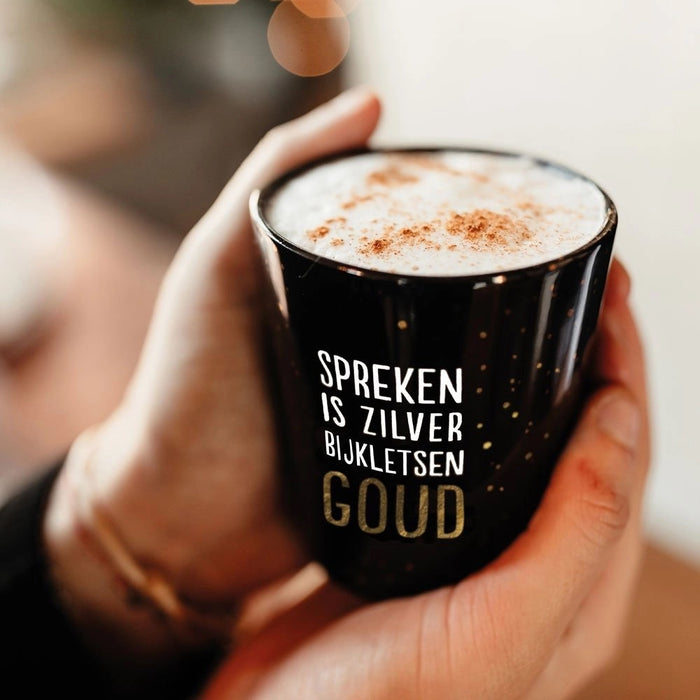 Koker - Koffiemokken - Spreken is zilver bijkletsen Goud