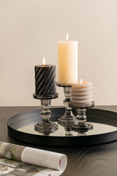 Kerzenhalter | Kerzenständer aus Glas – Schwarz – 8,5 x 8,8 cm