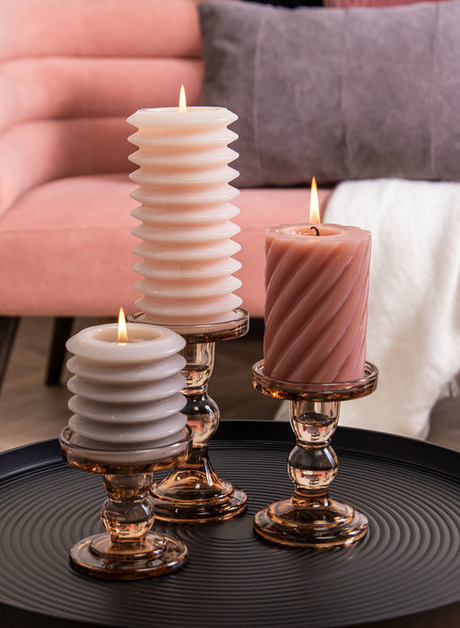 Kerzenhalter | Kerzenständer aus Glas – Schokoladenbraun – 8,5 x 8,8 cm