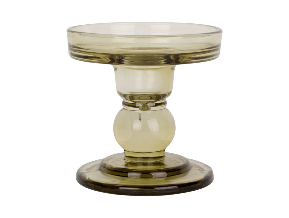 Kerzenhalter | Kerzenständer aus Glas – Moosgrün – 8,5 x 8,8 cm