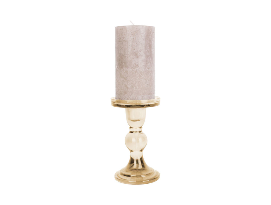Kerzenhalter | Kerzenständer aus Glas, groß – Sandbraun – 8,5 x 14 cm