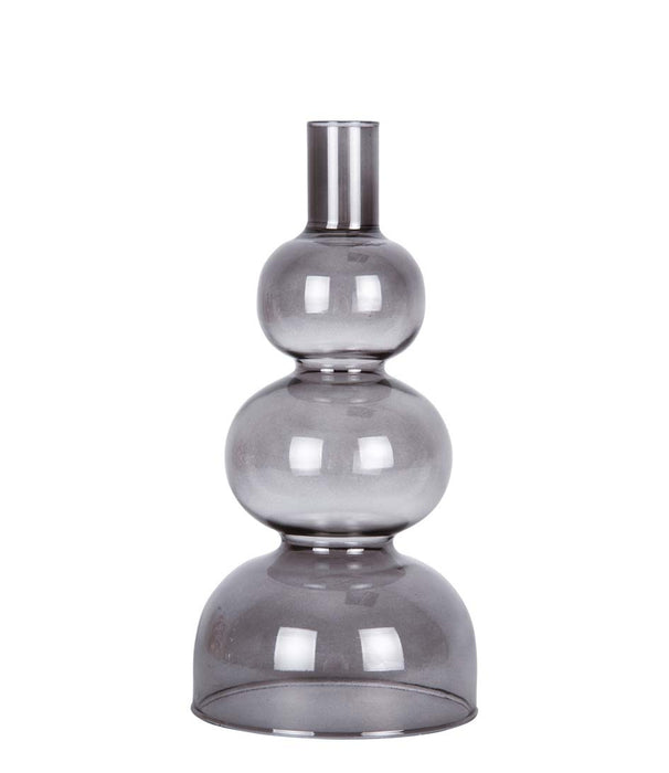 Kerzenhalter | Kerzenständer aus Glas mit geschichteten Kreisen, groß – Schwarz – 20 x 10 cm