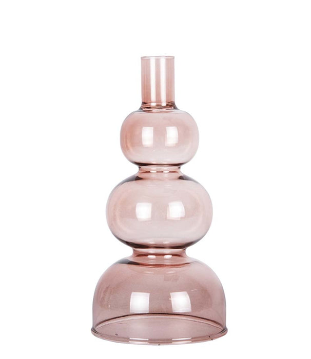 Kerzenhalter | Kerzenständer aus Glas mit geschichteten Kreisen, groß – Rosa – 20 x 10 cm