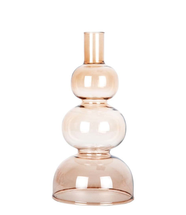 Kerzenhalter | Kerzenständer aus Glas mit geschichteten Kreisen, groß – Sandbraun – 20 x 10 cm