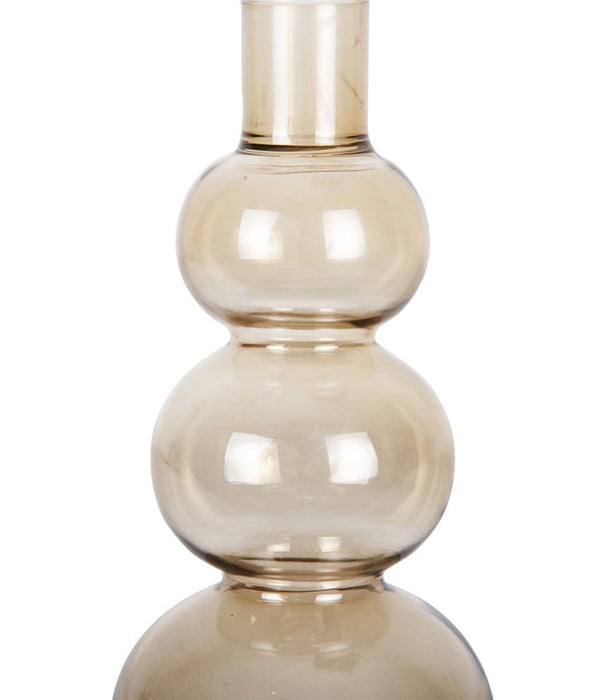 Kerzenhalter | Kerzenständer aus Glas mit geschichteten Kreisen, groß – Sandbraun – 20 x 10 cm