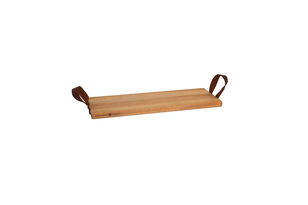 Serving tray-Beech wood 49 x 19.5 cm handle leather