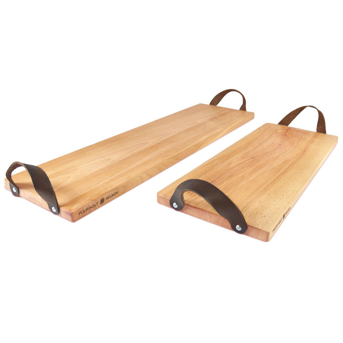 Serving tray-Beech wood 49 x 19.5 cm handle leather