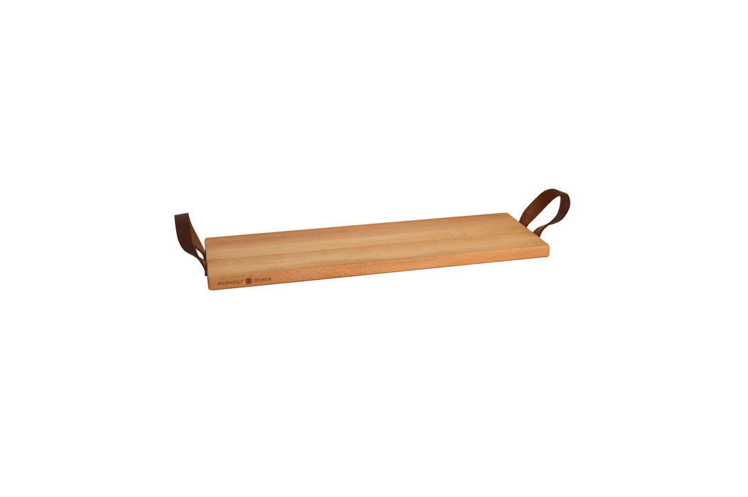 Serving tray-Beech wood 59 x 19.5 cm handle leather