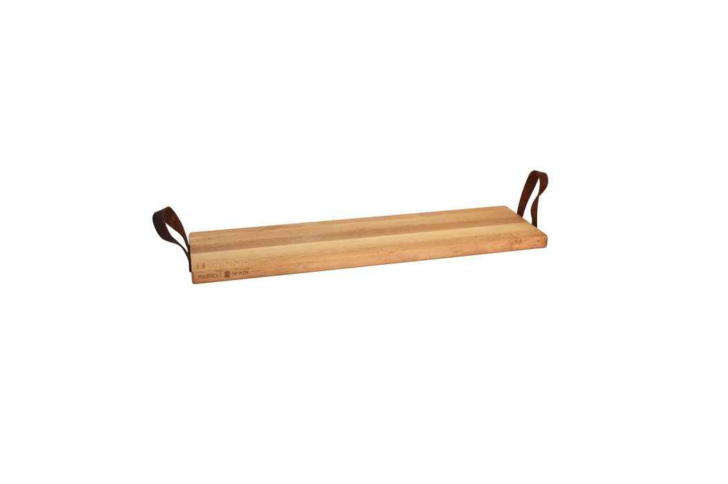 Serving tray-Beech wood 69 x 19.5 cm handle leather
