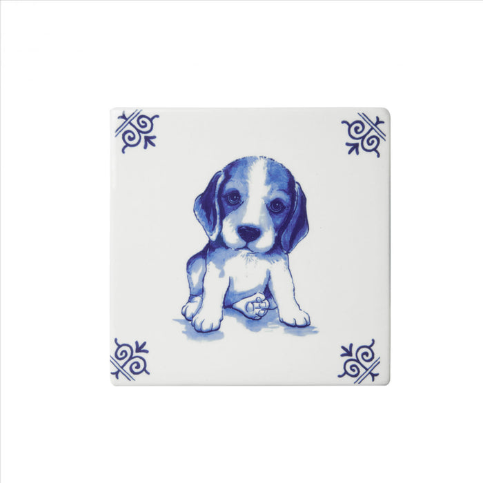 Fliese Delfter Blau - Hund 13x13 cm