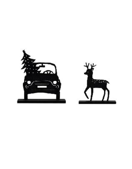 Weihnachtsset aus Holz in Grachtenhäusern – Auto und Hirsch