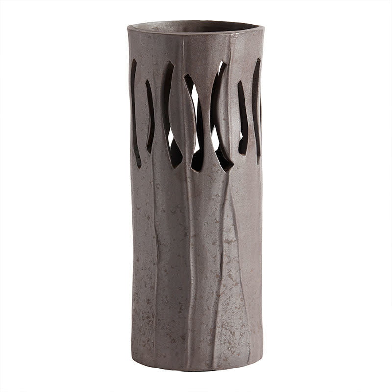 Gaia Lantaarn / Vaas L - Chocolate Stoneware - Ø12xH30 cm | Muubs