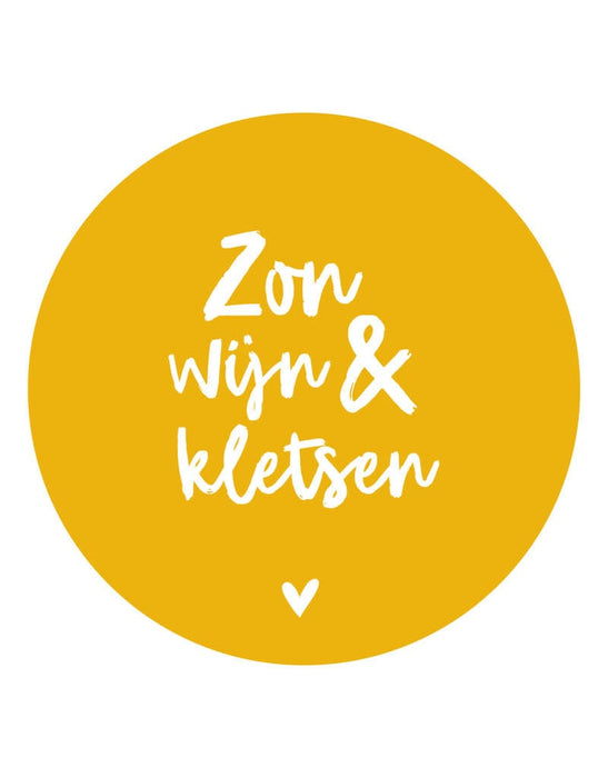 Wall circle ocher yellow with text 'Sun, wine and chatting' - 40cm