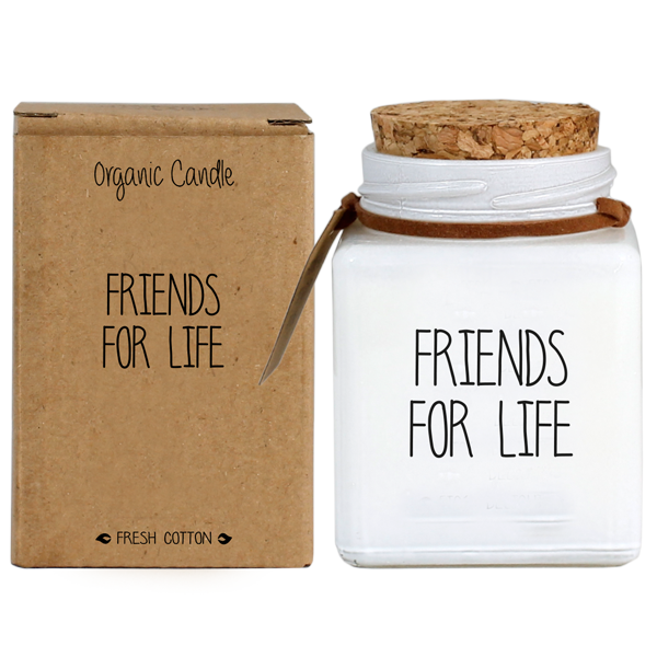 Soy candle Glass with cork - Friends for Life - Fresh Cotton