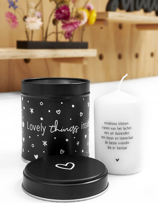 Gift tin with candle and a poem for the dearest friend