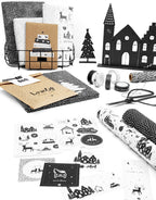 Christmas set - church, sleigh and tree