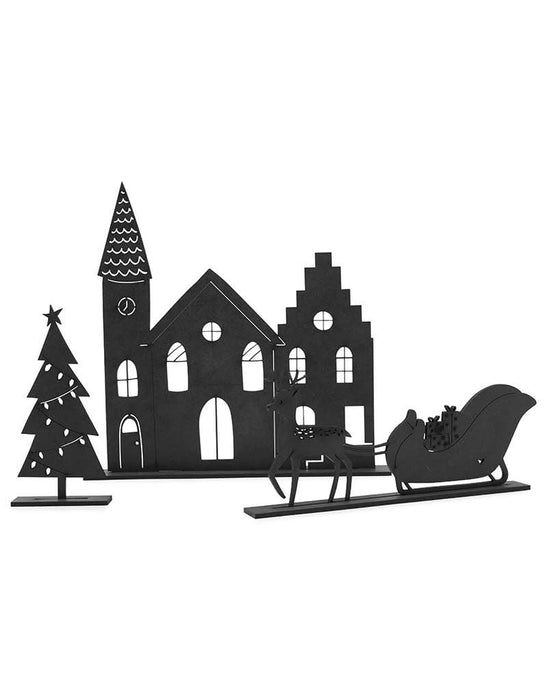 Weihnachtsset - Kirche, Schlitten und Baum