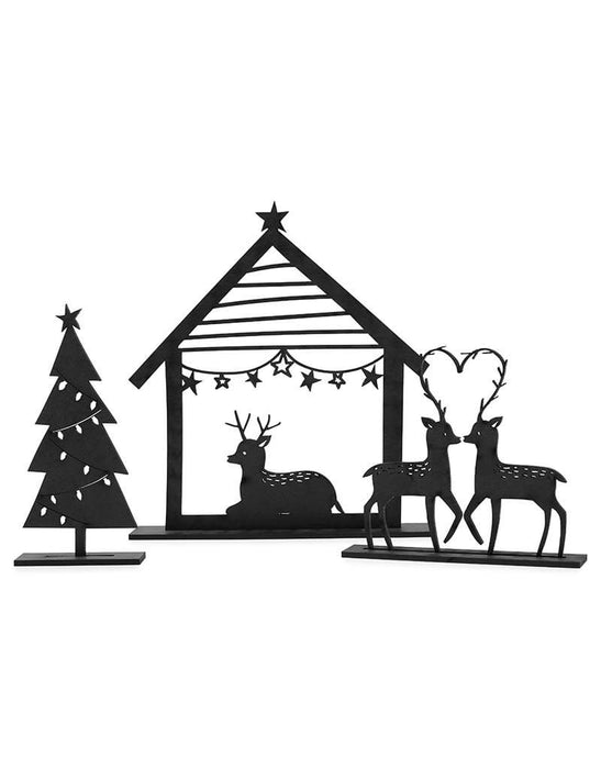 Christmas set - nativity scene, Christmas tree and deer