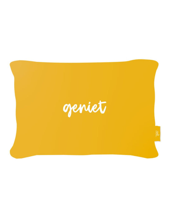 Ocher yellow garden cushion with text 'Enjoy' 40x60cm