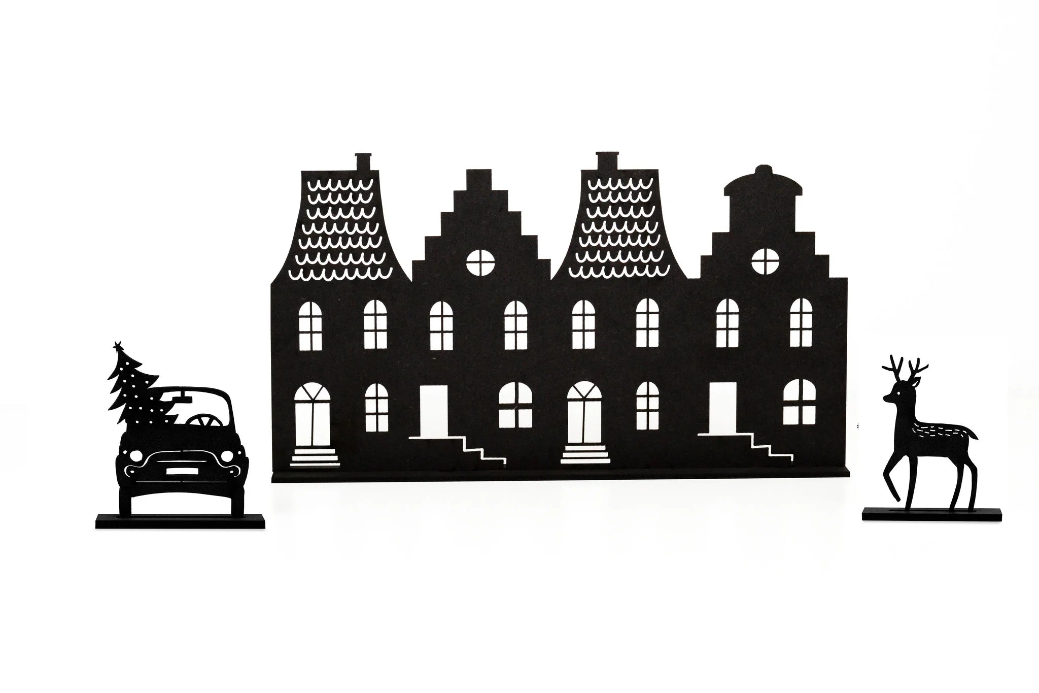 MDF Grachtenpandjes met auto en rendier | Zoedt