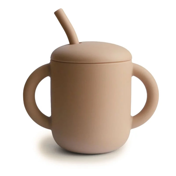 Silicone cup met rietje en handvaten | Natural | Mushie
