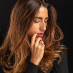 Ring Silver with green stone - oval