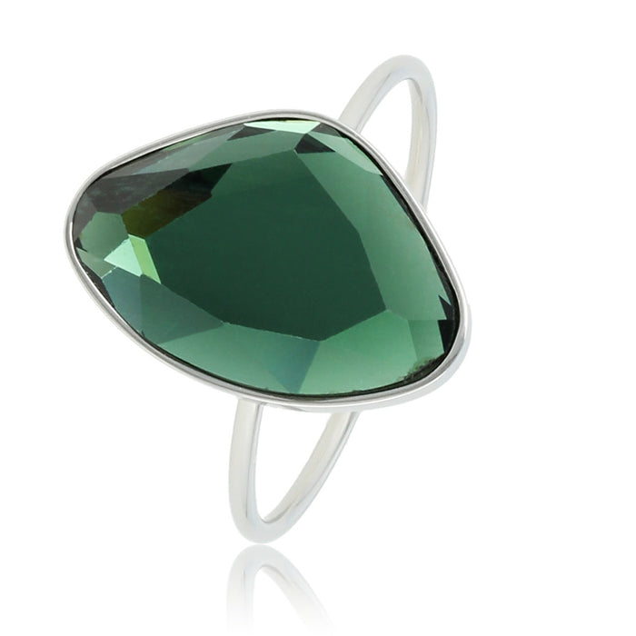 Ring Silver with green stone - oval