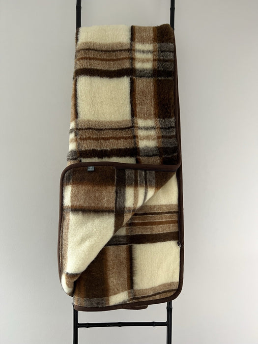 Plaid / Blanket Thor - 100% Wool Brown-White checked