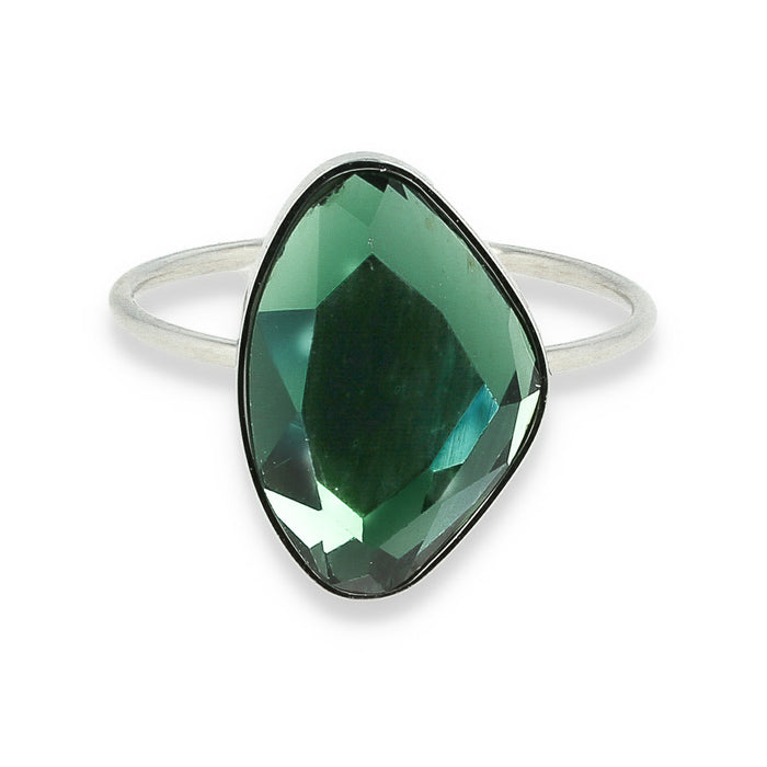 Ring Silver with green stone - oval