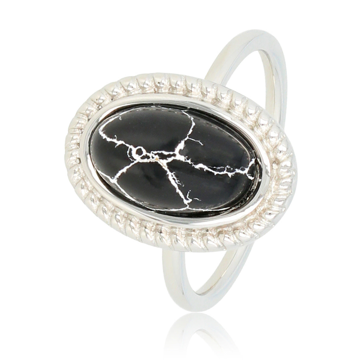 Ring Zilver met marmeren steen - zwart | My Bendel