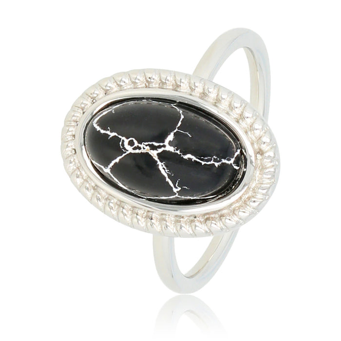 Ring Silver with marble stone - black
