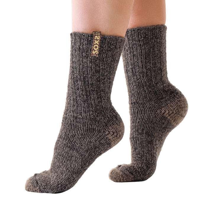 SOXS Woolen Women's Socks Brown - Calf height Golden Panther