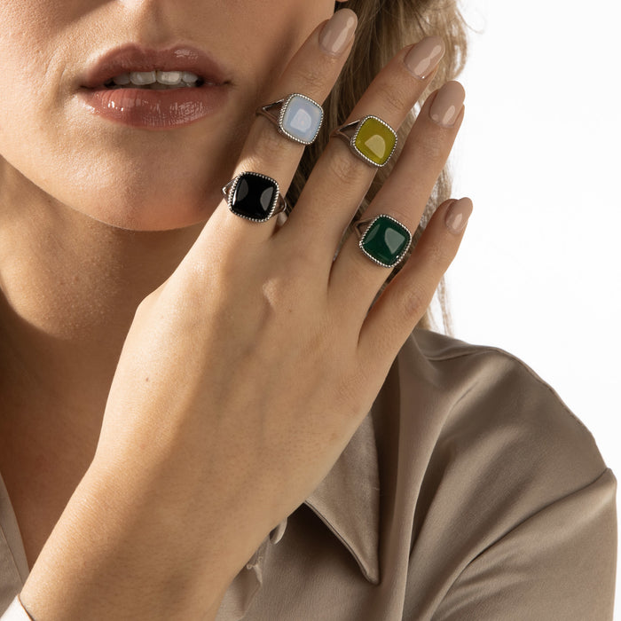 Ring Silver with Agate gemstone - Green