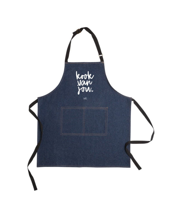 Denim apron with text 'Cook from you'